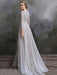 Wedding Dress With Train A-Line Long Sleeves Chiffon Jewel Neck Ivory Bridal Gowns