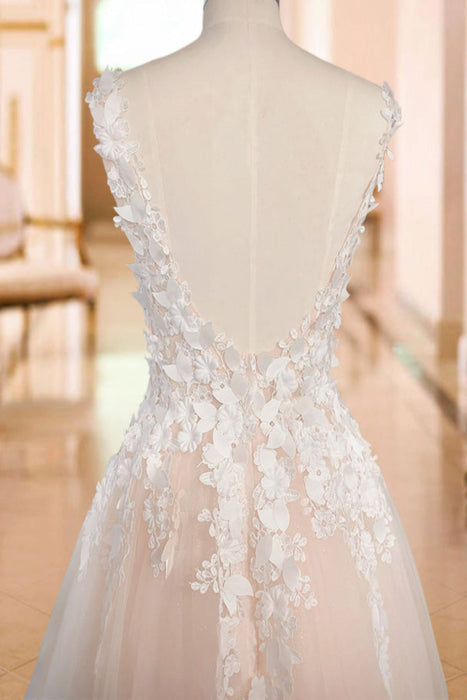 wedding dresses 2021 tulle deep v neck a line sleeveless multilayer tulle lace applique classic bridal gowns with train