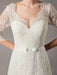 Wedding Dresses A Line Ivory V Neck Lace Tulle Half Sleeve Bridal Dress With Train