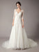 Wedding Dresses A Line Ivory V Neck Lace Tulle Half Sleeve Bridal Dress With Train