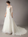 Wedding Dresses A Line Ivory V Neck Lace Tulle Half Sleeve Bridal Dress With Train