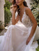 Wedding Dresses A Line V Neck Sleeveless Lace Appliqued Bridal Gowns With Train