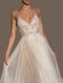 Wedding Dresses A Line V Neck Sleeveless Straps Beaded Floor Length Polka Dot Tulle Bridal Gowns