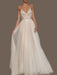 Wedding Dresses A Line V Neck Sleeveless Straps Beaded Floor Length Polka Dot Tulle Bridal Gowns
