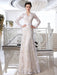 Wedding Dresses Lace Champagne Bridal Dress V Neck Long Sleeve Illusion Sheath Bow Sash Floor Length Wedding Gown