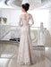 Wedding Dresses Lace Champagne Bridal Dress V Neck Long Sleeve Illusion Sheath Bow Sash Floor Length Wedding Gown