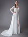 Wedding Dresses Long Sleeve Lace Chiffon Sexy High Split Illusion Summer Bridal Gowns