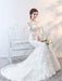 Wedding Dresses Long Sleeve Mermaid Flowers Applique Bows Ivory Bridal Dress With Train