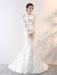 Wedding Dresses Long Sleeve Mermaid Flowers Applique Bows Ivory Bridal Dress With Train
