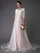 Wedding Dresses Pink V Neck Half Sleeve Pleated A Line Bridal Gown With Train