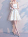 With Cocktail Dress Elegant A-Line Strapless Sleeveless Bows Lace Champagne Short Evening Dress