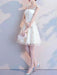 With Cocktail Dress Elegant A-Line Strapless Sleeveless Bows Lace Champagne Short Evening Dress
