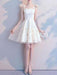 With Cocktail Dress Elegant A-Line Strapless Sleeveless Bows Lace Champagne Short Evening Dress