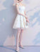 With Cocktail Dress Elegant A-Line Strapless Sleeveless Bows Lace Champagne Short Evening Dress