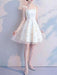 With Cocktail Dress Elegant A-Line Strapless Sleeveless Bows Lace Champagne Short Evening Dress
