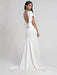 White Evening Dress A-Line V-Neck With Train Half Sleeves Zipper Buttons Satin Fabric Formal Dinner Dresses