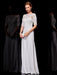 White Evening Dresses Lace Half Sleeve Sequin Long Formal Occasion Dress