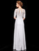 White Evening Dresses Lace Half Sleeve Sequin Long Formal Occasion Dress