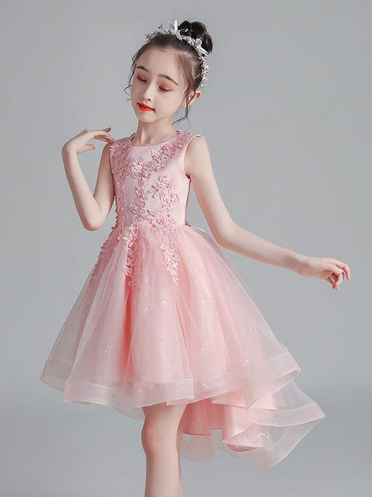 White Flower Girl Dresses Jewel Neck Sleeveless Bows Kids Party Dresses Short Princess Dress