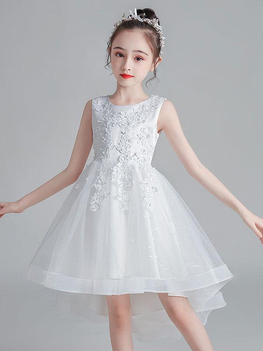 White Flower Girl Dresses Jewel Neck Sleeveless Bows Kids Party Dresses Short Princess Dress