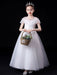 White Flower Girl Dresses Illusion Neckline Short Sleeves Ankle-Length Princess Dress Flowers Beaded Embellishment Tulle Kids Party Dresses