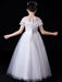 White Flower Girl Dresses Illusion Neckline Short Sleeves Ankle-Length Princess Dress Flowers Beaded Embellishment Tulle Kids Party Dresses