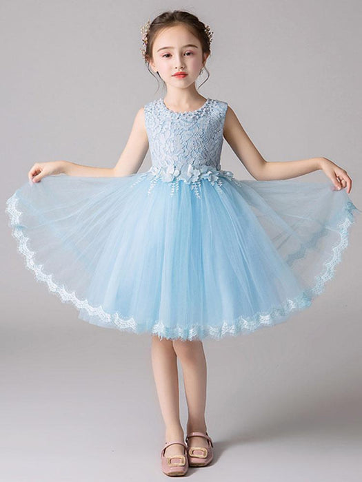 Flower Girl Dresses Jewel Neck Tulle Sleeveless Knee Length Princess Silhouette Flowers Formal Kids Pageant Dresses