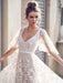 White Lace Wedding Dress V Neck A-Line Wedding Dress Short Sleeves Backless Bridal Dresses
