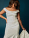White Mermaid Wedding Dresses With Chapel Train Stretch Crepe Sleeveless Off-Shoulder Buttons Natural Waist Backless Bridal Gowns