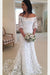 White Off the Shoulder Half Sleeves Sweep Train Lace Wedding Dress - Wedding Dresses