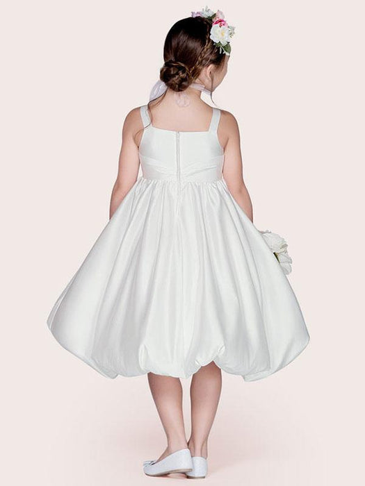 Flower Girl Dresses White Satin Fabric Jewel Neck Sleeveless Beaded Formal Kids Pageant Dresses