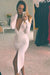 White Sexy Deep V-neck Long Sleeves Front Slit Tea-Length Party Dresses Prom Gown - Prom Dresses