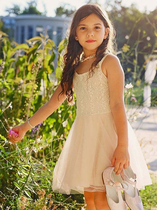 White Flower Girl Dresses Jewel Neck Tulle Sleeveless Short A-Line Bows Kids Party Dresses