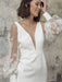 White Short Wedding Dresses V-Neck Long Sleeves Backless Sheath Cut-Outs Lace Bridal Dresses