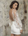 White Short Wedding Dresses V-Neck Long Sleeves Backless Sheath Cut-Outs Lace Bridal Dresses