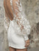 White Short Wedding Dresses V-Neck Long Sleeves Backless Sheath Cut-Outs Lace Bridal Dresses