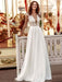 White Simple Wedding Dress A-Line Court Train V-Neck Natural Waistline Sleeveless Chiffon Lace Bridal Dresses