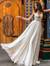 White Simple Wedding Dress A-Line Court Train V-Neck Natural Waistline Sleeveless Chiffon Lace Bridal Dresses