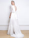 White Simple Wedding Dress A-Line V-Neck Half Sleeves Backless Tulle Satin Fabric Long Bridal Gowns