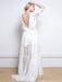 White Simple Wedding Dress A-Line V-Neck Half Sleeves Backless Tulle Satin Fabric Long Bridal Gowns