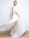 White Simple Wedding Dress A-Line V-Neck Half Sleeves Backless Tulle Satin Fabric Long Bridal Gowns