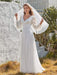 White Simple Wedding Dress A-Line V-Neck Long Sleeves Natural Waist Chiffon Long Bridal Dresses