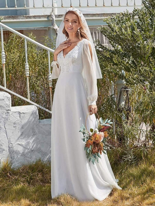 Modest Wedding Dress with Short Sleeves,Simple Wedding Gown,WD00528