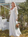 White Simple Wedding Dress A-Line V-Neck Long Sleeves Natural Waist Chiffon Long Bridal Dresses