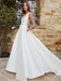 White Simple Wedding Dress A-Line With Train V-Neck Sleeveless Pockets Satin Fabric Bridal Gowns