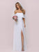 White Simple Wedding Dress Chiffon Bateau Neck Sleeveless Split Front A-Line Long Bridal Gowns