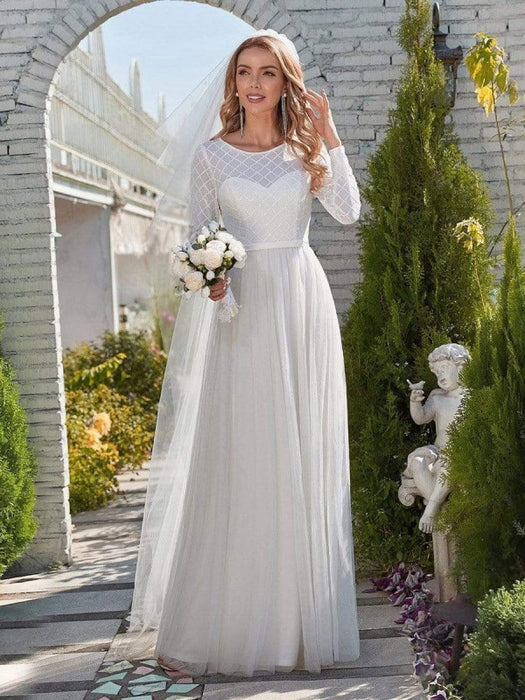 Simple White Wedding Dress Long Sleeve