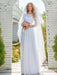 White Simple Wedding Dress Lace Jewel Neck Lace Chiffon Half Sleeves Natural Waist A-Line Bridal Dresses