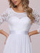 White Simple Wedding Dress Lace Jewel Neck Lace Chiffon Half Sleeves Natural Waist A-Line Bridal Dresses