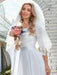 White Simple Wedding Dress Lace Jewel Neck Lace Chiffon Half Sleeves Natural Waist A-Line Bridal Dresses